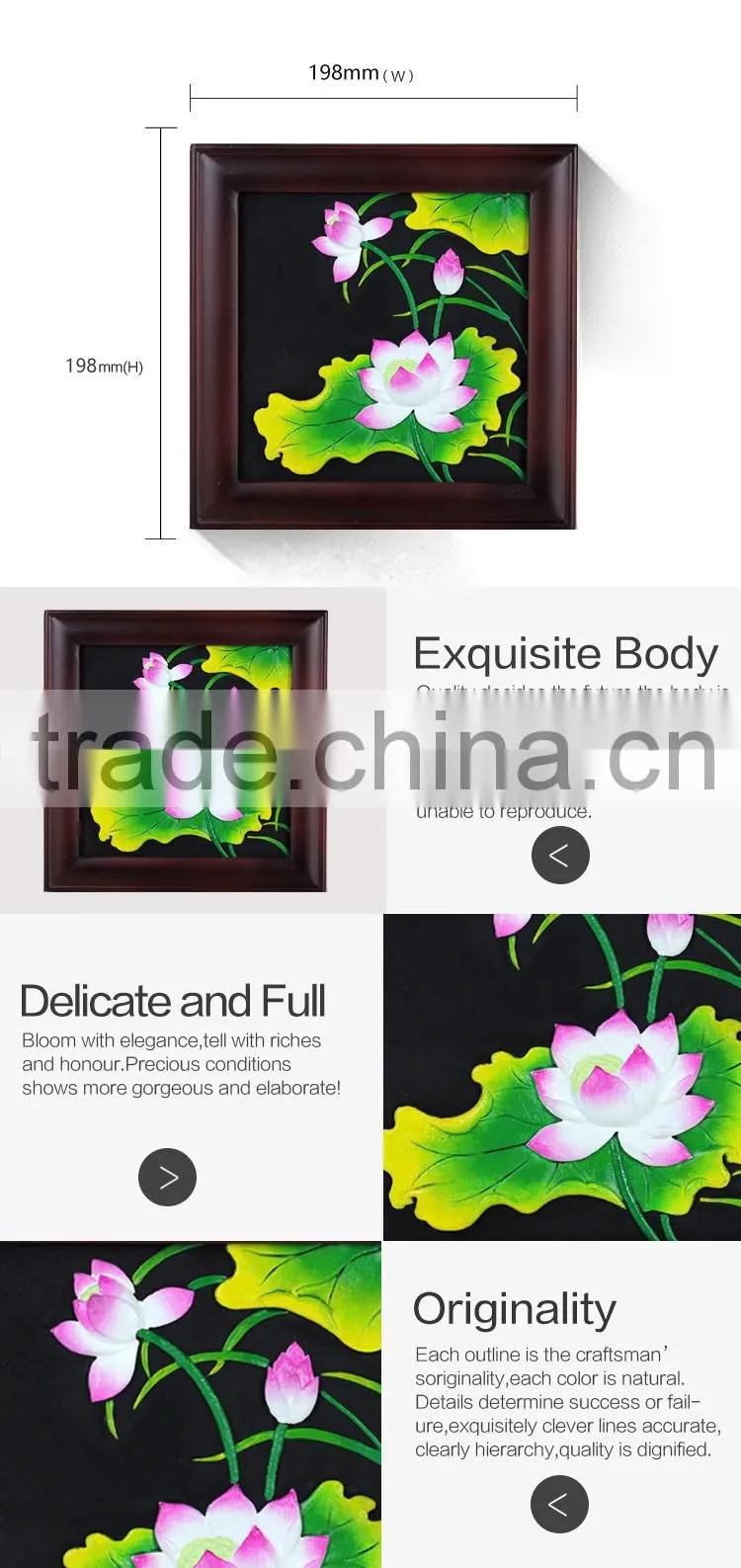Lotus flower carved and painted home etc wooden photo picture frame for wall decoration