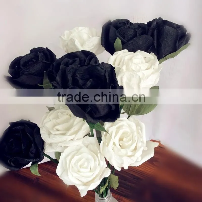 handmade paper rose, funeral decoration flower, black rose