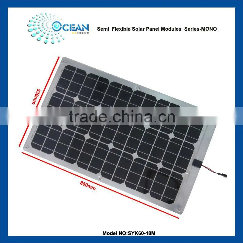 60w 12v Semi-Flexible panels with aluminum backing for flat to gently curved surfaces