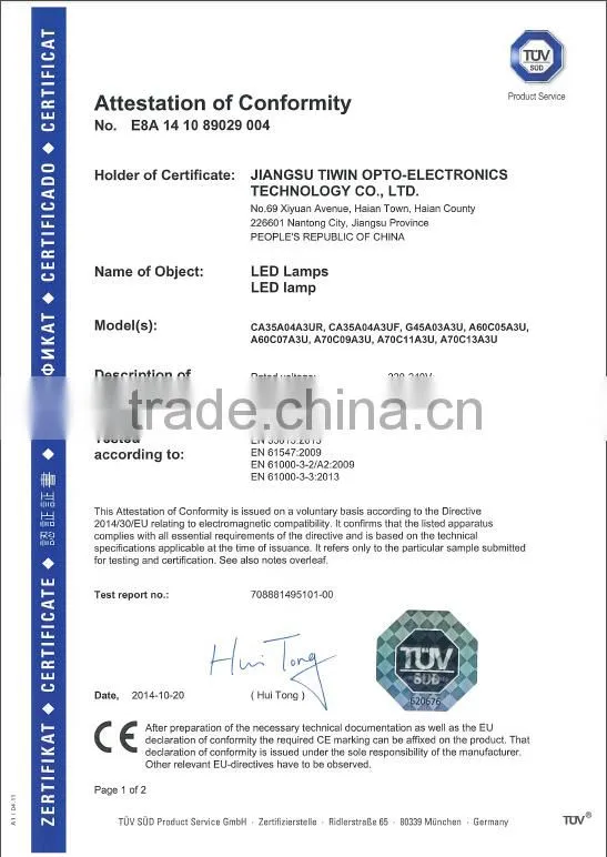 TIWIN TUV 13W 2700k high quality led bulb e27