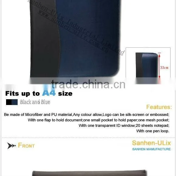 MICROFIBER AND PU MATERIAL PORTFOLIO WITH 20 SHEETS NOTEPAD