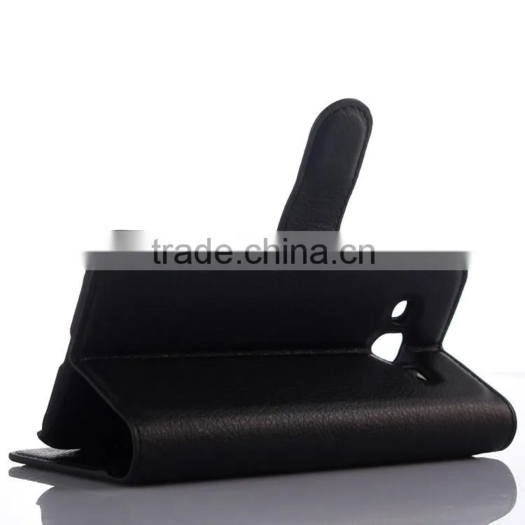 Factory Price Lichee Leather Pouch Wallet Case Folio Stand Cover for Samsung GALAXY J3
