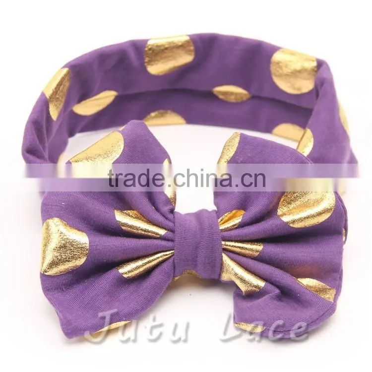 New wide fabric elastic headband flashing-polka dot hair bow headwrap-flashing bow headbands