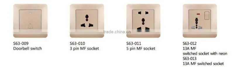 Aluminum brush Panel South African standard swithed socket with neon