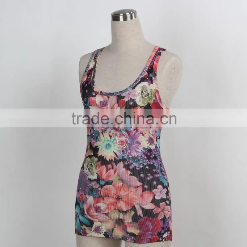 F5S15015 Printing Women Tank Top Rib Waist High Quality Guangzhou Factory