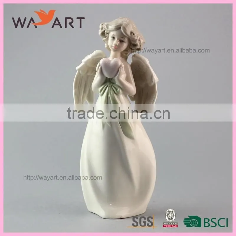 Unique Decorative White Ceramic Angel Statue With Heart