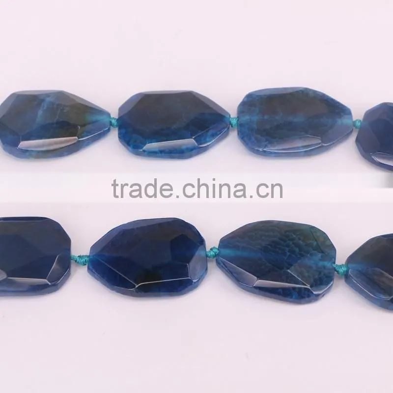 Full Strand Smooth Cracked Drop Blue Agate Gemstone For DIY Necklace Bracelet Jewelry Making Beads