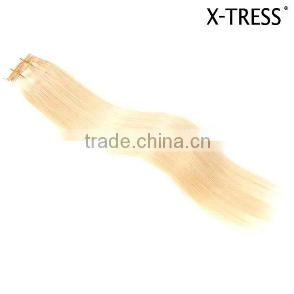 Natural texture and look European American 16" silk straigh color 613 human hair extension weaves for white women