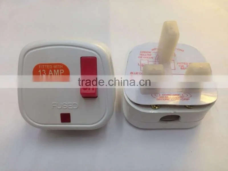 New products 2016 uk 3 pin 13a plug with switch and LED light uk power plug BS1363