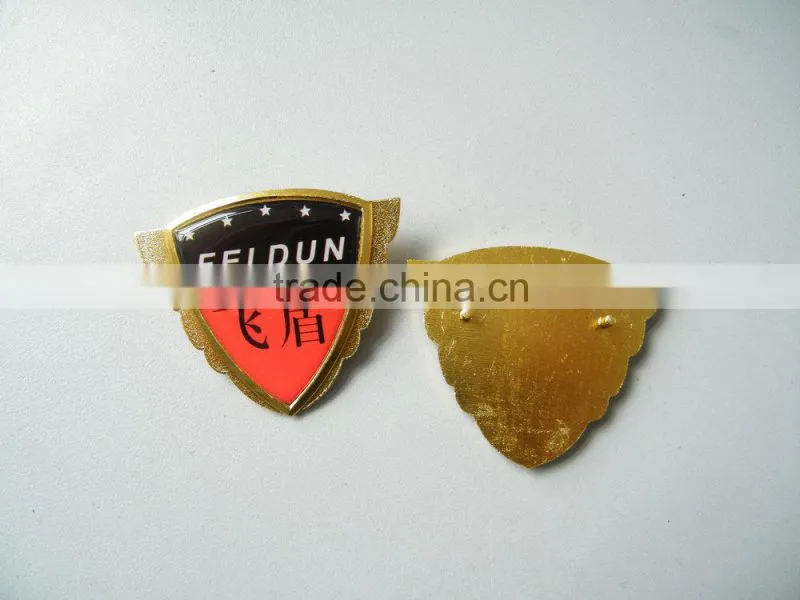 shield shaped metal lapel pin with epoxy resin dome coating,custom printing pin badge