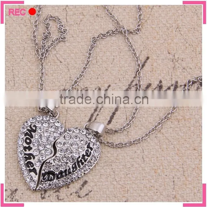 Heart shape necklace broken to 2 pieces, for mother necklace cheap price