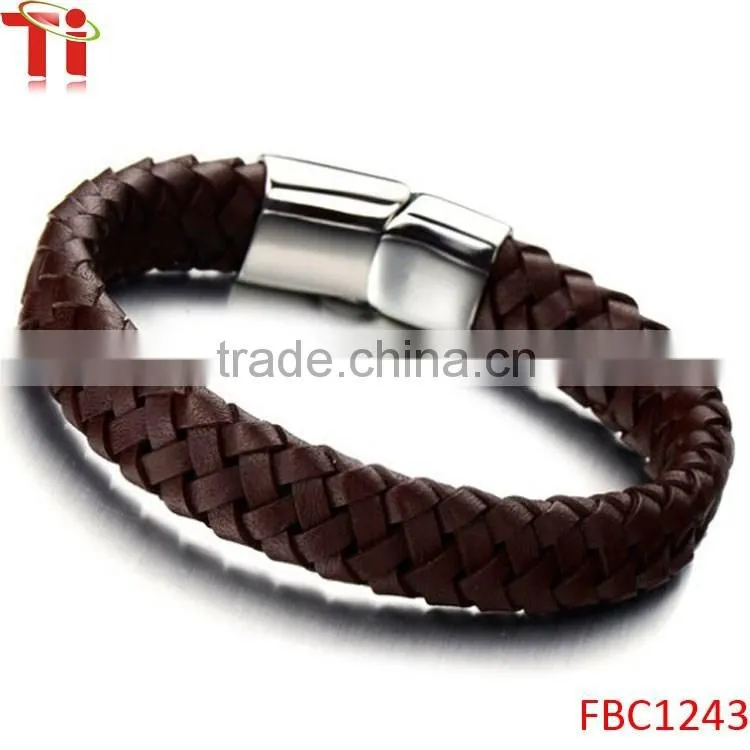 Brown Braided Leather Bracelet for Men Women Genuine Leather Bangle Wristband