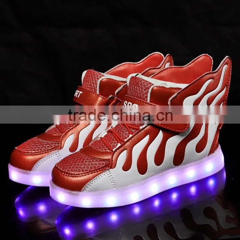 led shoes Charming Flat Lace Up Comfortable kids Led Shoes With PU Wings