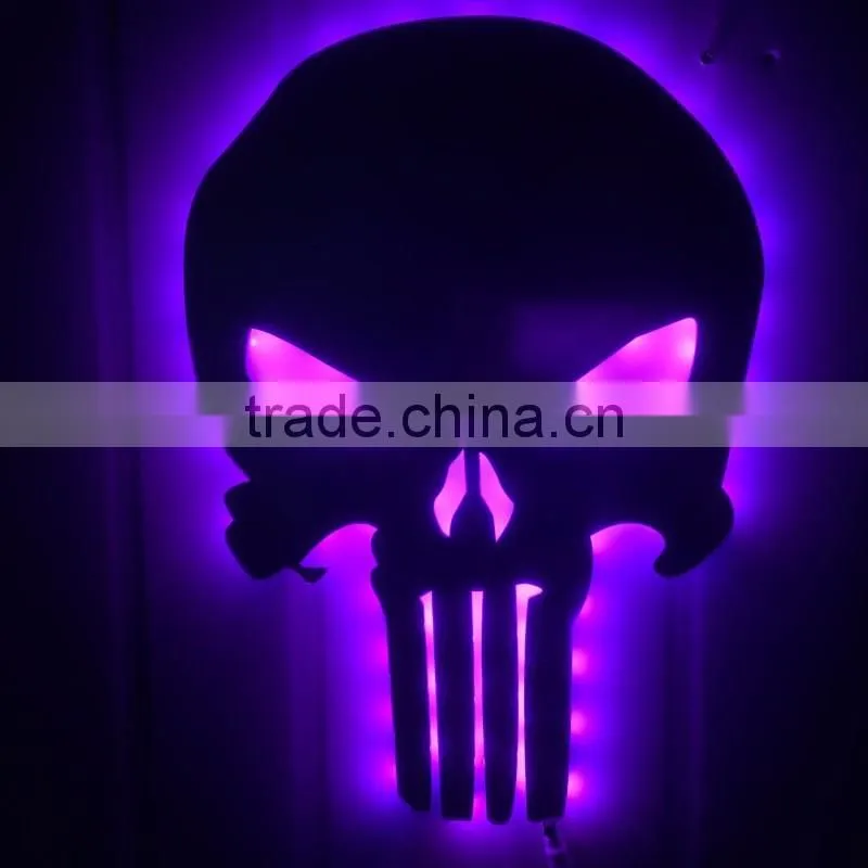 3D Punisher Mask Mirror Light, Halloween Decorative LED Colorful Remote Control Switch Lamp, Skull Decorative Wall Light Mirror