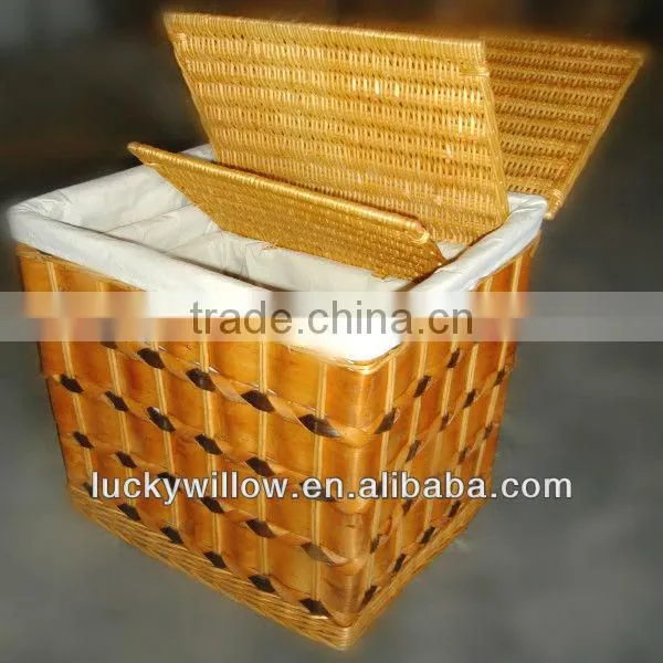wood&wicker multifunctional basket with lid for big hotel