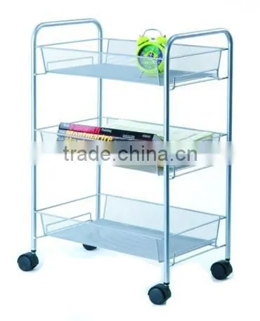 3 Tiers Metal Mesh Document Stationery Cart With 4 Wheels