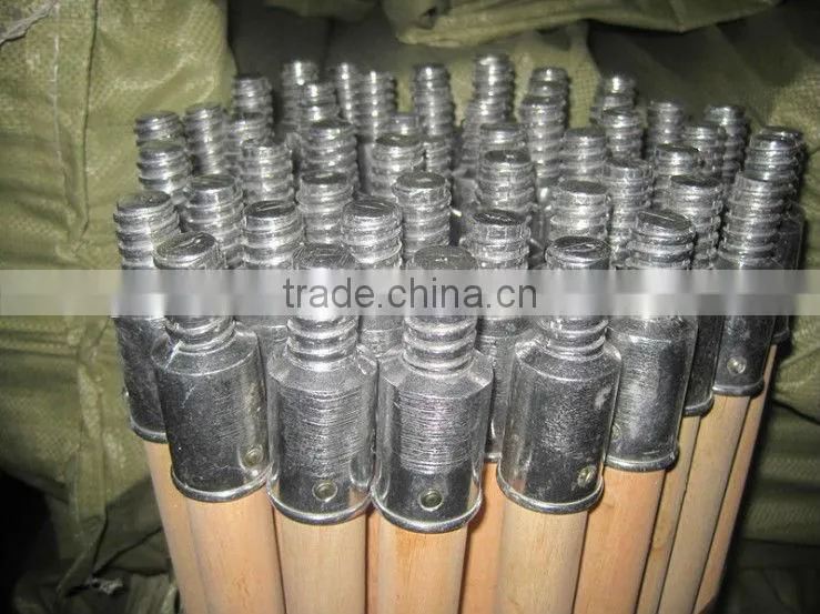 Natural wooden broom handle with metal screw thread