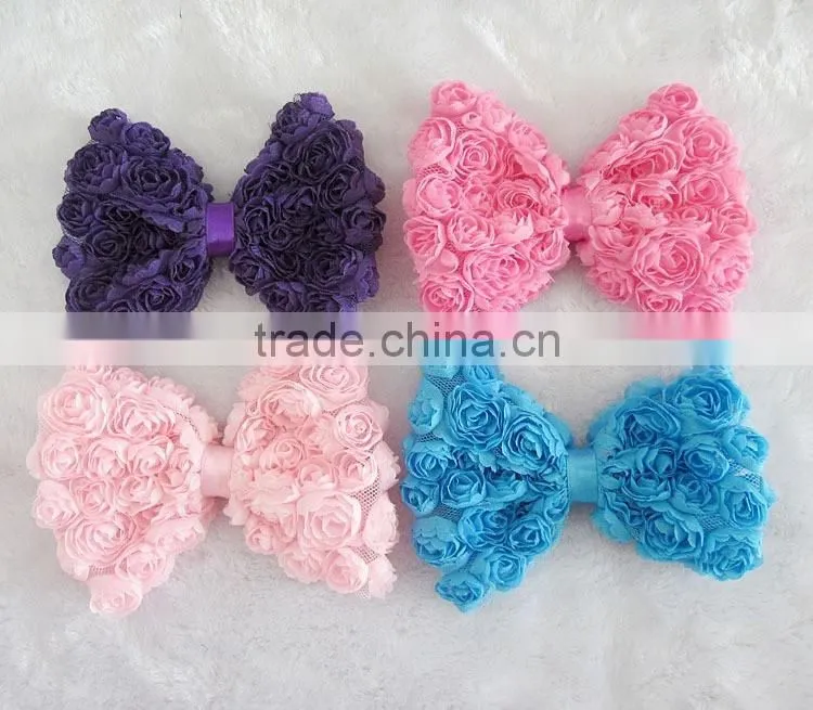 shabby bow flower clip for kids hair accessories