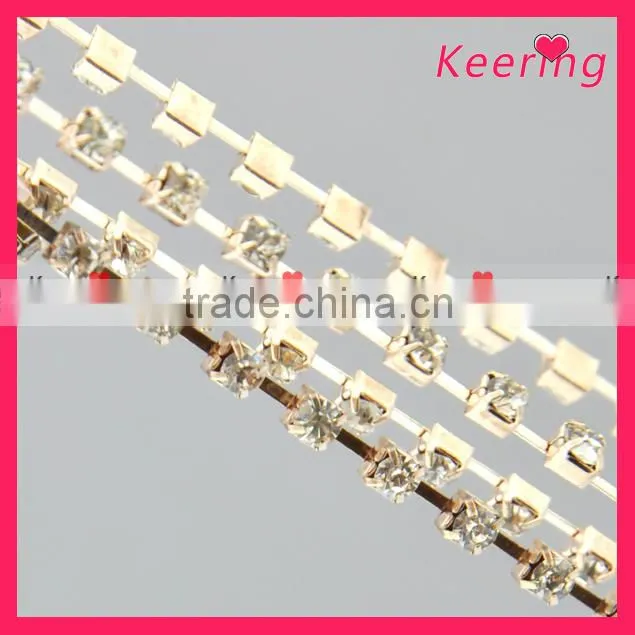 Keering crystal clear rhinestone cup chain with gold claw WRC-010