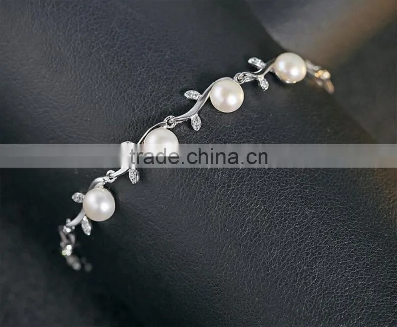 Natural style olive branch 925 sterling silver bracelet for women
