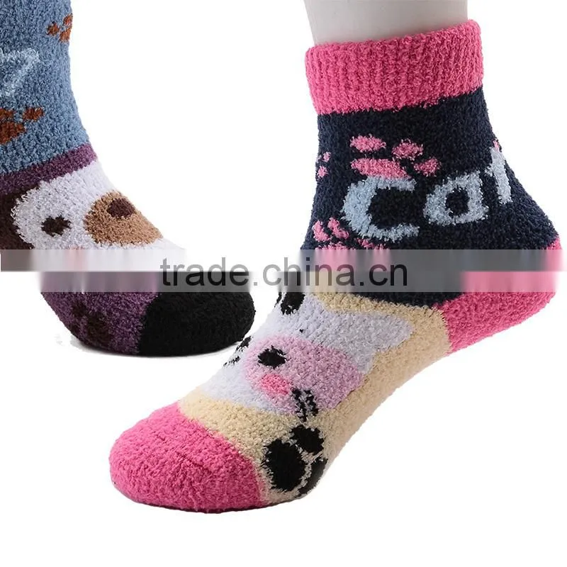 cute winter thick thermal coral fleeces socks with lovely cute design
