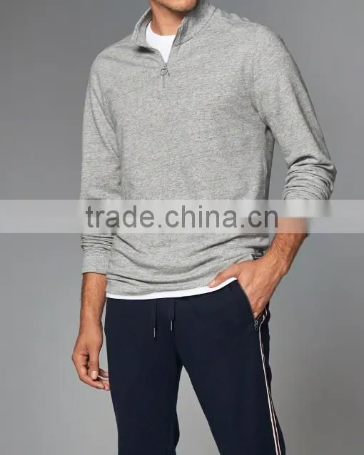 Fashion 100% Cotton Cheap Custom Printed T-shirt long sleeve men plain t shirt tall tee with a quarter zipper Front neckline