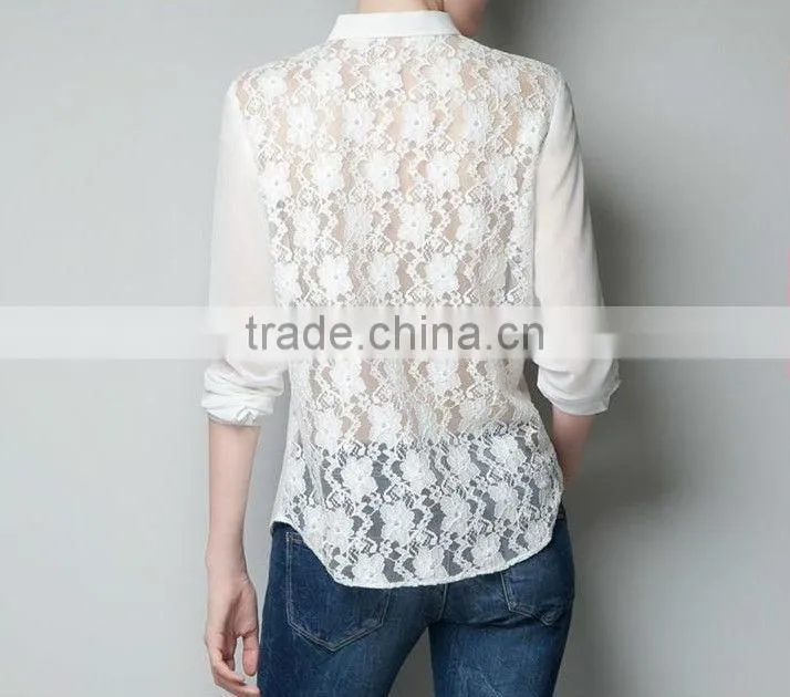 Womens Chiffon Lace Top Casual Shirt with Long Sleeves SX11001