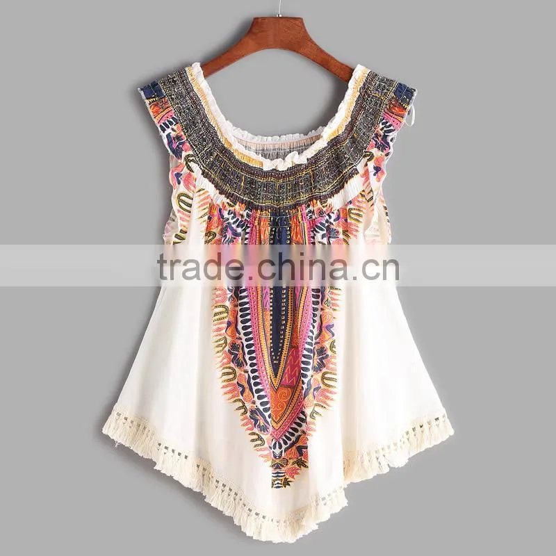 2017 fashion design summer Tassel Women Sleeveless Blouses