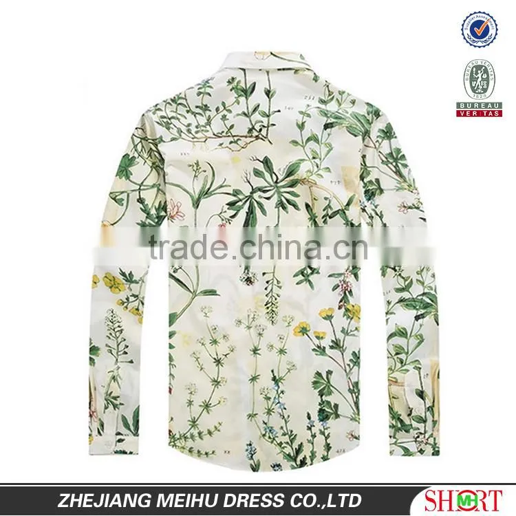 2016 Spring collection men plant printed slim fit casual shirt