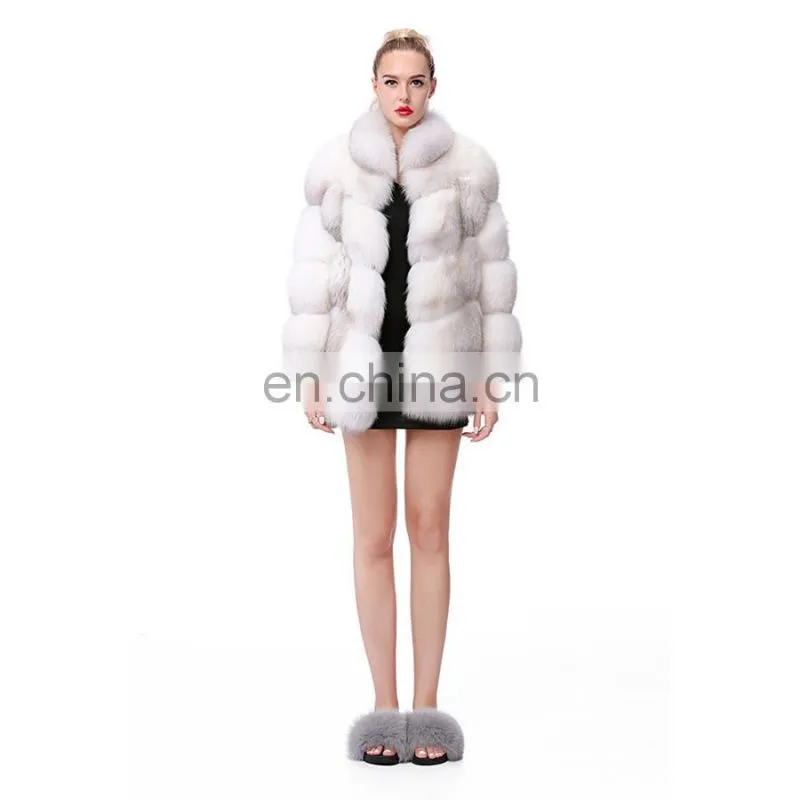 Finland Whole Skin Blue Fox Fur Overcoat Jacket Women Genuine Fur Coat cross fox fur coat
