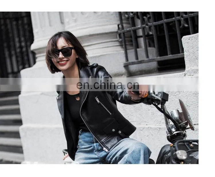 New Design High Quality Custom Sheep Leaher Jacket Black Women Soft Shell Jacket