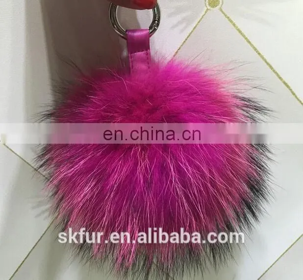 100% Real raccoon fur pompom keychain