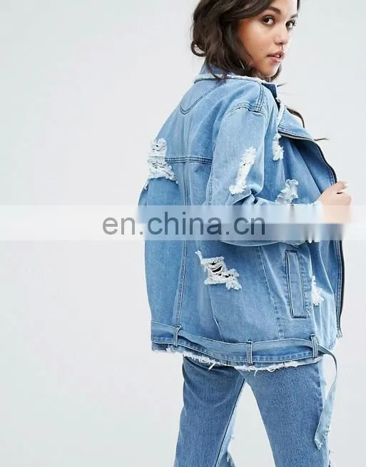Fashionable womens baseball coat trendy denim motorcycle jacket