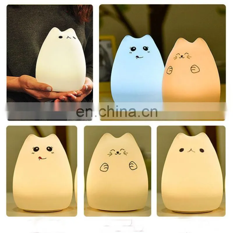 Hot selling fashion super cute cat night lamp carton night light silicone remote timer cute cat lamp