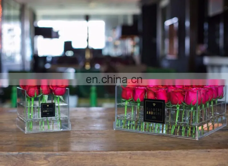 Wholesale clear wedding flower acrylic box, beautiful acrylic rose flowers display boxes