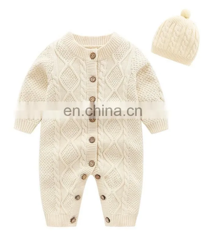 Long sleeve cotton jumpsuit plain color knit baby rompers