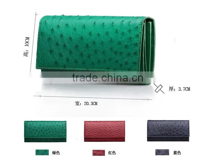 High Quality Customized Logo Genuine Real Ostrich leather Clutch Wallet for Women
