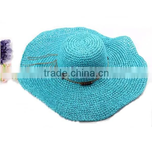 Fashion Floppy Folding Women Girl Summer Sun Hat Straw Beach Wide Large Brim Cap
