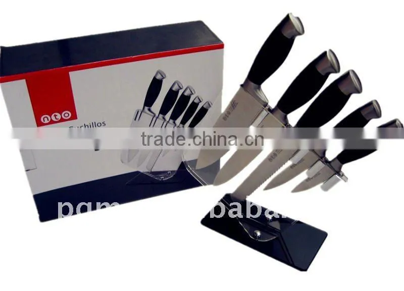 Senior durable stainless steel kitchen knife set with handle rubber and acrylic block 003A
