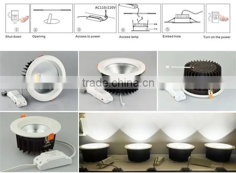 Mounted hole 95mm round up and down cob led downlight led recessed mounted down light dimmable led downlight CE/ROHS 10w