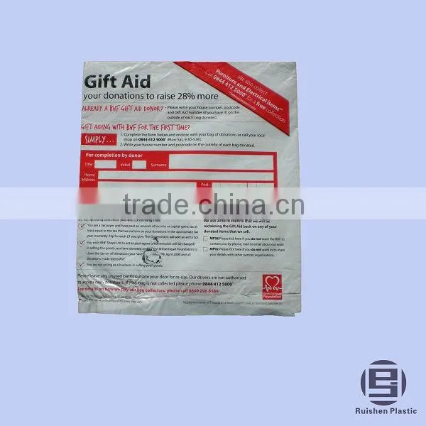 Biodegradable PE Plastic Charity Bag With Printing For Collection