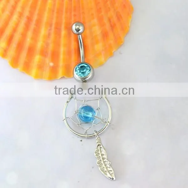 Blue Crystal Antique Style Dream Catcher Belly Naval Dangle Body Jewelry