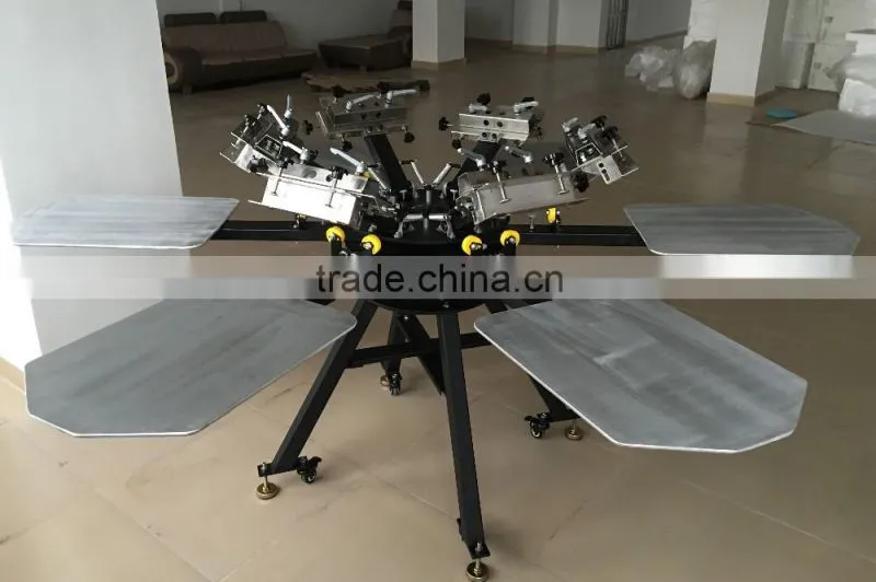 Manual turntable T-shirt Garment Textile Screen Printing with 6 color 6 stations with micro registration