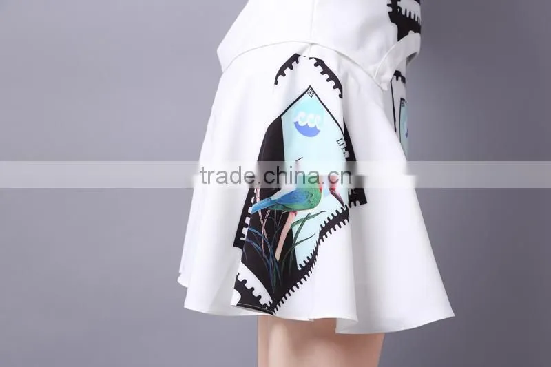 2014 Fashion stamp sharped embroidered irregular TOP & skirt (STOCK)