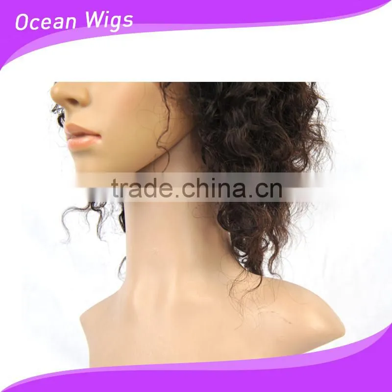 human hair front lace wig, deep wave,12", natural color