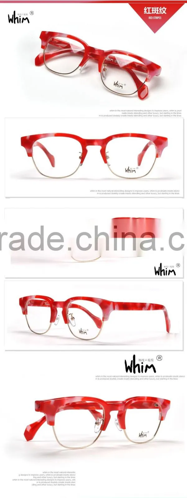 Whim Brand Designer Hand Made Half Rim Retro Myopia Acetate Glasses Frame