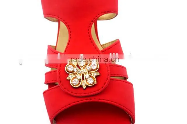 latest high heel PU leather wood heel office lady slipper with golden button