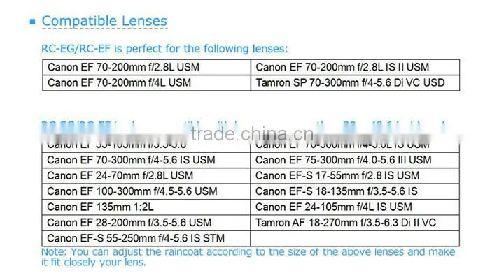 JJC Camera Rain Cover RC-DK Black Nylon Rain Cover for Canon