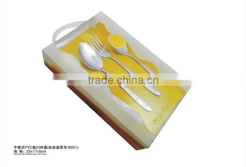 24pcs Gold plated flatware with shelf and PVC box made by stainless steel and competitve price