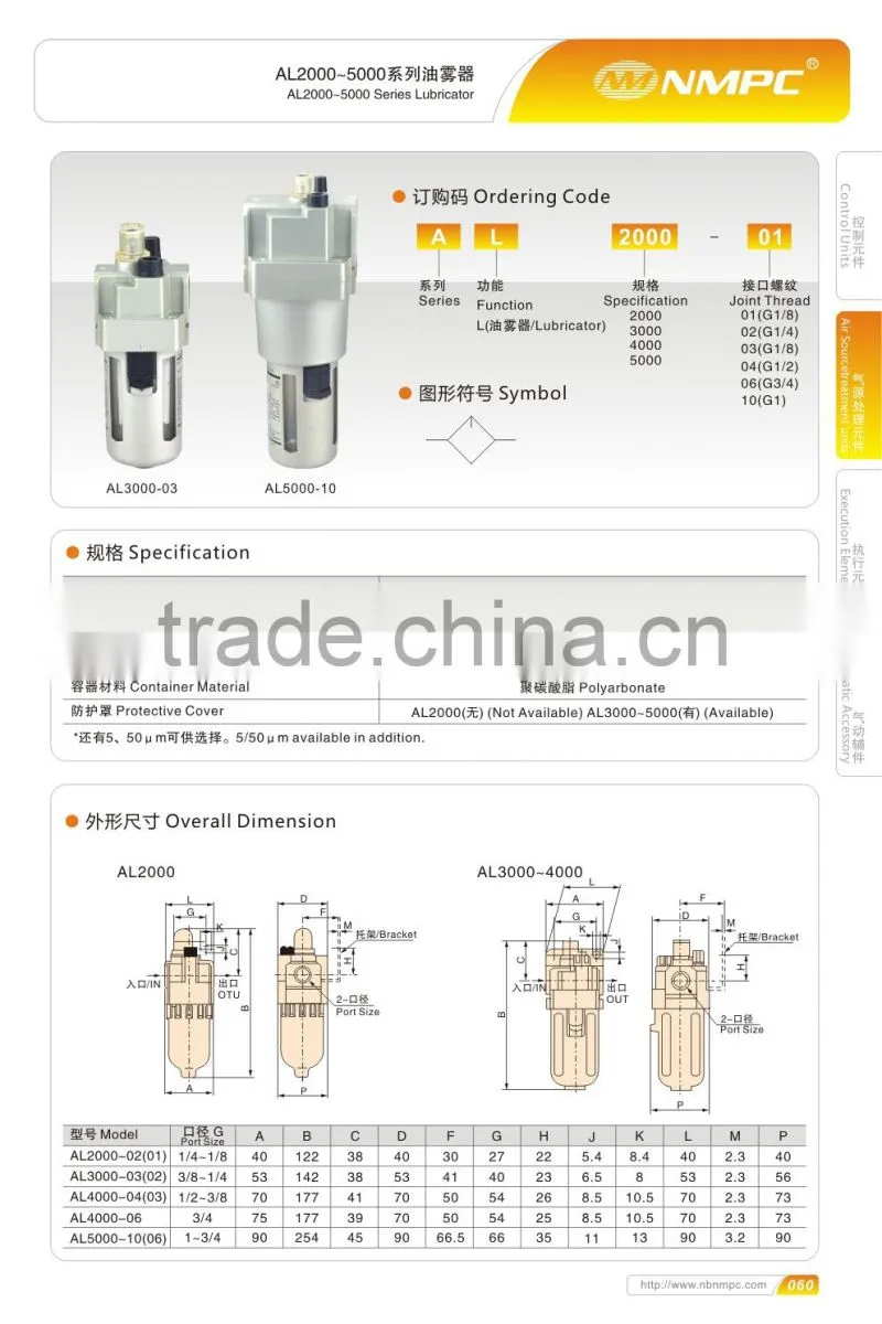 AL 2000~5000 series air Polyarbonate bpv lubricator
